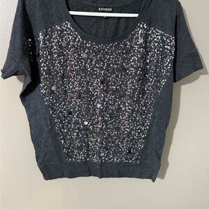 Express Gray Sequin Short Sleeve T-Shirt